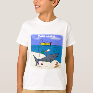 Sonnenschlafhai und Fischerei Cartoon T-Shirt