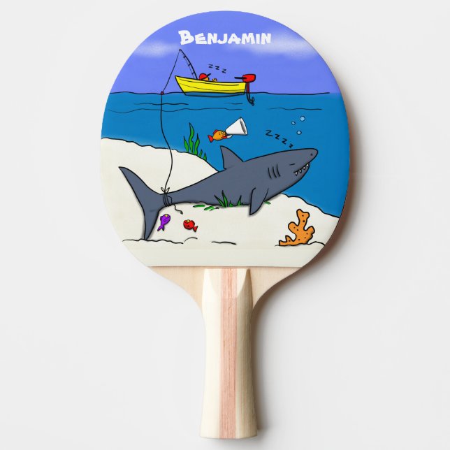 Sonnenschlafhai und Fischerei Cartoon Tischtennis Schläger (Vorderseite)