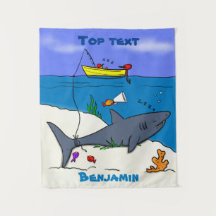 Sonnenschlafhai und Fischerei Cartoon Wandteppich