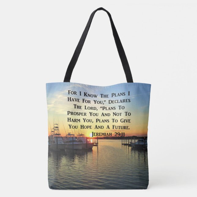 SONNENSCHLAG ÜBER DEM SEE JEREMIAH 29:11 SKRIPTURE TASCHE (Rückseite)