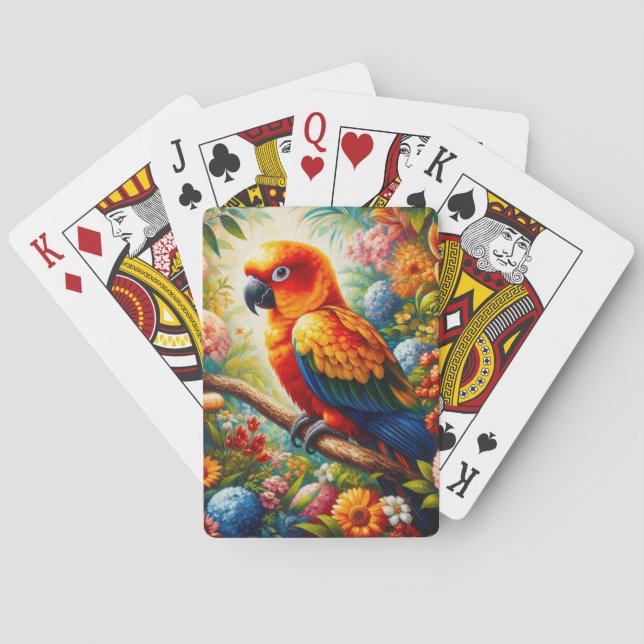 Sonnenschutzpapagei mit bunten Blume Spielkarten (Rückseite)