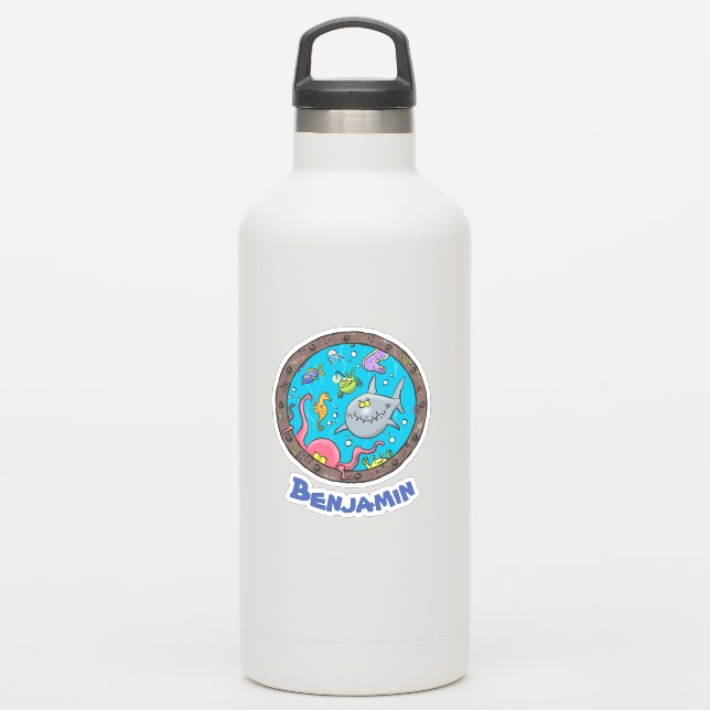 Sonnenseebewohner unter Wasser Cartoon Aufkleber (Wassserflasche)