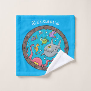 Sonnenseebewohner unter Wasser zeichnend Cartoon Badhandtuch Set