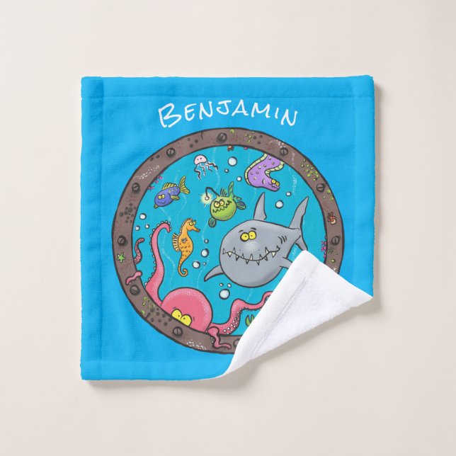 Sonnenseebewohner unter Wasser zeichnend Cartoon Badhandtuch Set (Waschlappen)