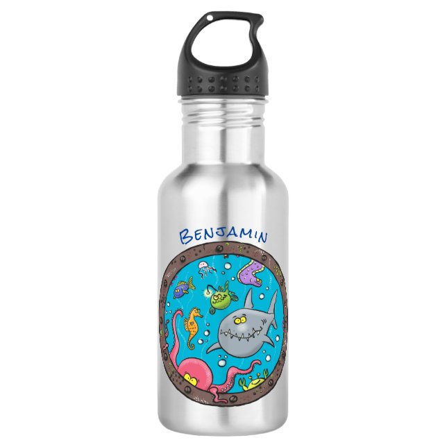 Sonnenseebewohner unter Wasser zeichnend Cartoon Edelstahlflasche (Vorderseite)