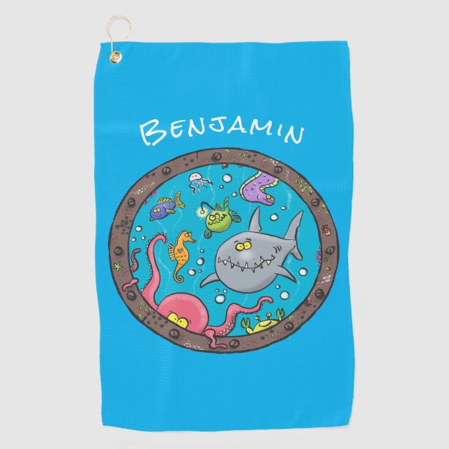 Sonnenseebewohner unter Wasser zeichnend Cartoon Golfhandtuch (Vorderseite)