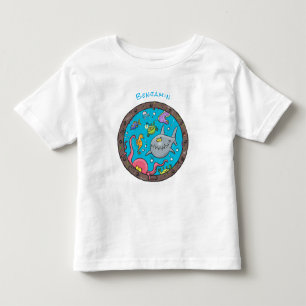 Sonnenseebewohner unter Wasser zeichnend Cartoon Kleinkind T-shirt