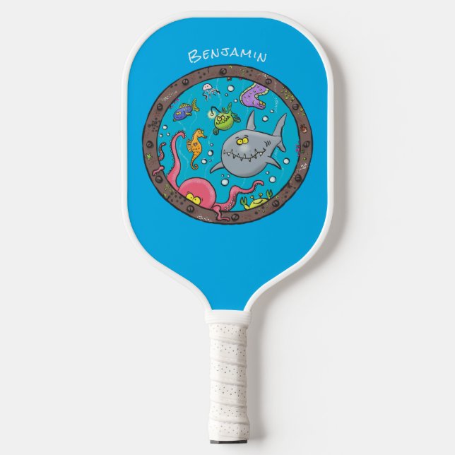 Sonnenseebewohner unter Wasser zeichnend Cartoon Pickleball Schläger (Vorderseite)