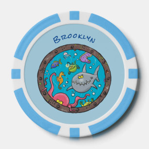 Sonnenseebewohner unter Wasser zeichnend Cartoon Pokerchips