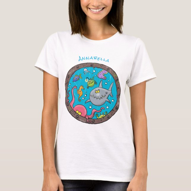 Sonnenseebewohner unter Wasser zeichnend Cartoon T-Shirt (Vorderseite)
