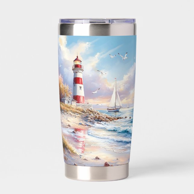 Sonnensegel und Leuchtturm  Thermobecher (Vorderseite)