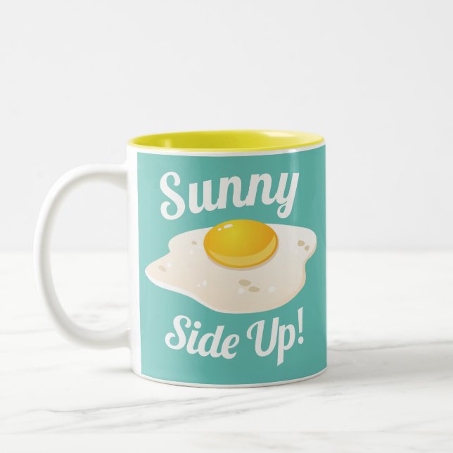 Sonnenseite-oben Spiegelei-Frühstück Zweifarbige Tasse (Links)