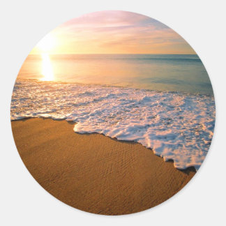 Sonnenset Beach Hochzeitsticker für Gastgeschenk Runder Aufkleber