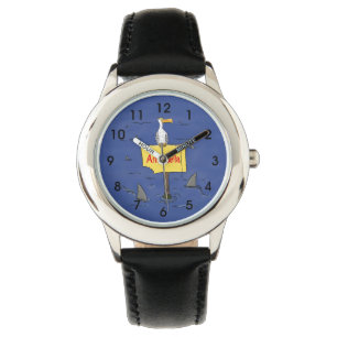 Sonnensevogel umkreist von Haifischen Cartoon Armbanduhr