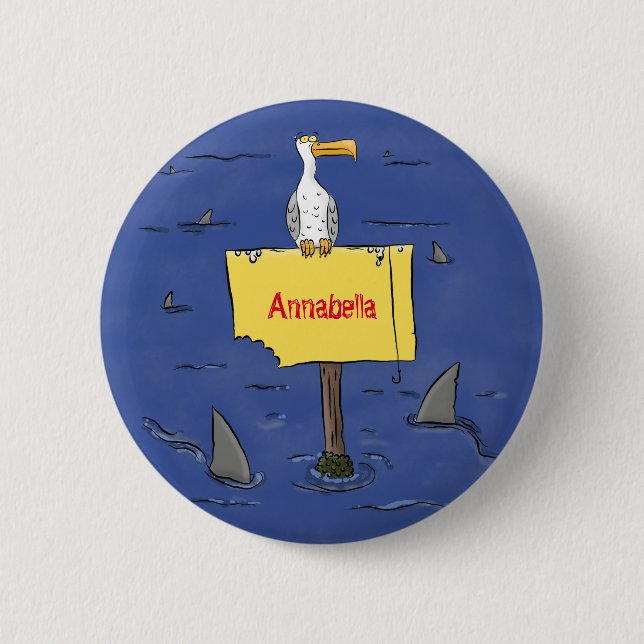 Sonnensevogel umkreist von Haifischen Cartoon Button (Vorderseite)