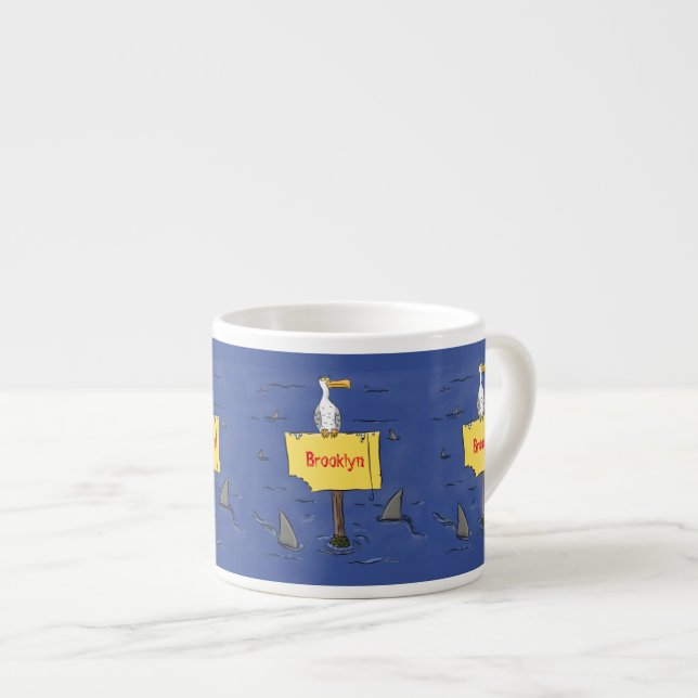 Sonnensevogel umkreist von Haifischen Cartoon Espressotasse (Vorderseite Rechts)