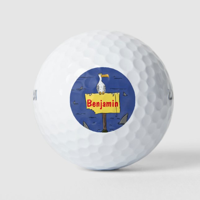 Sonnensevogel umkreist von Haifischen Cartoon Golfball (Vorderseite)