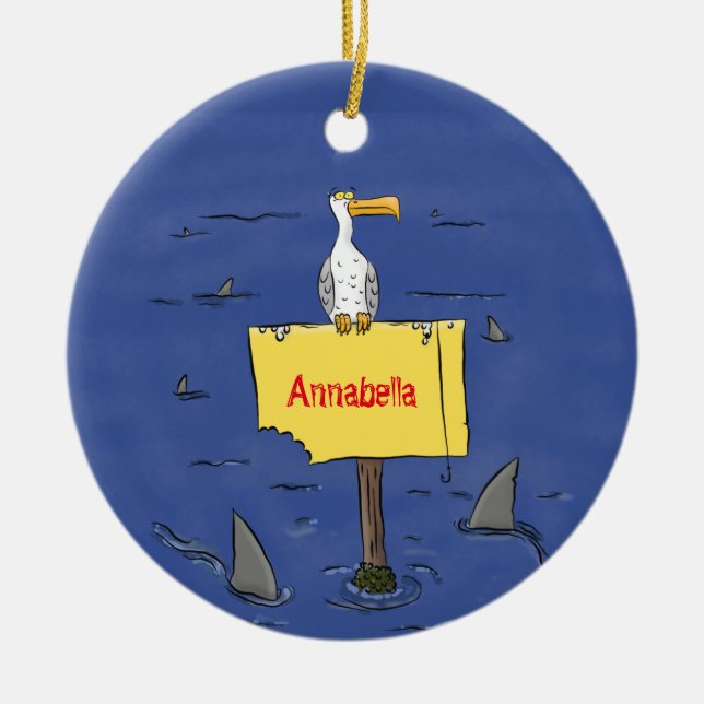 Sonnensevogel umkreist von Haifischen Cartoon Keramik Ornament (Vorne)