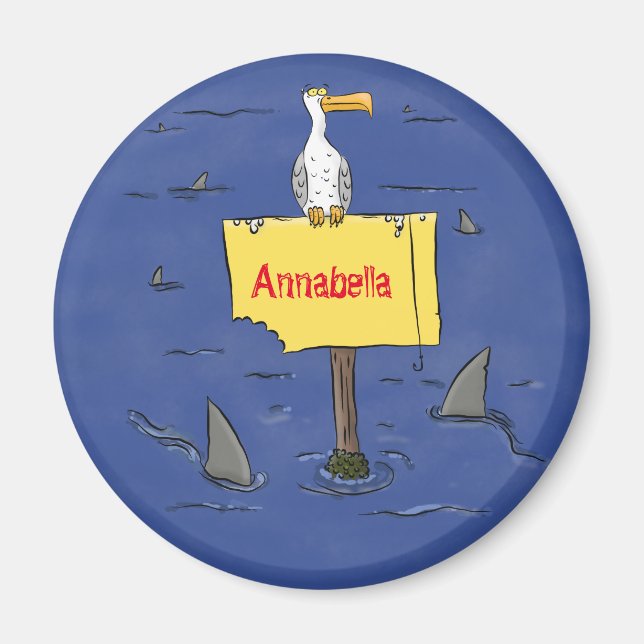 Sonnensevogel umkreist von Haifischen Cartoon Magnet (Vorne)