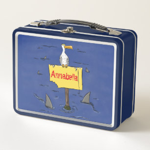 Sonnensevogel umkreist von Haifischen Cartoon Metall Brotdose