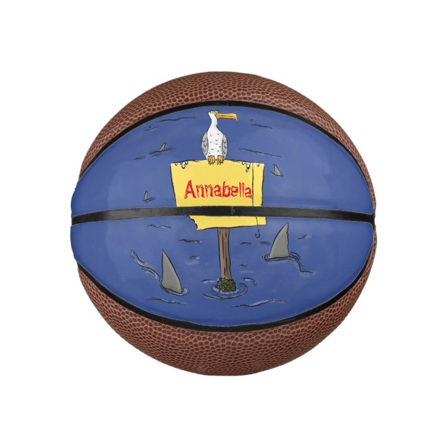 Sonnensevogel umkreist von Haifischen Cartoon Mini Basketball (Vorderseite)