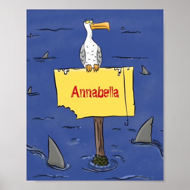 Sonnensevogel umkreist von Haifischen Cartoon Poster (Vorne)