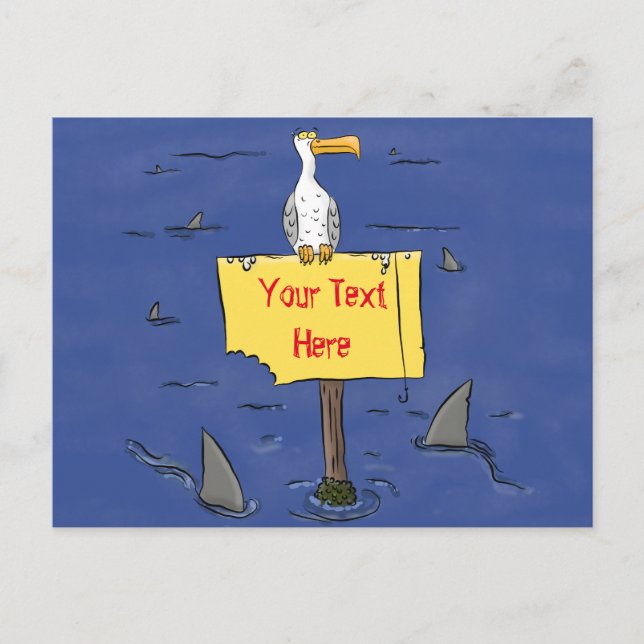 Sonnensevogel umkreist von Haifischen Cartoon Postkarte (Vorderseite)
