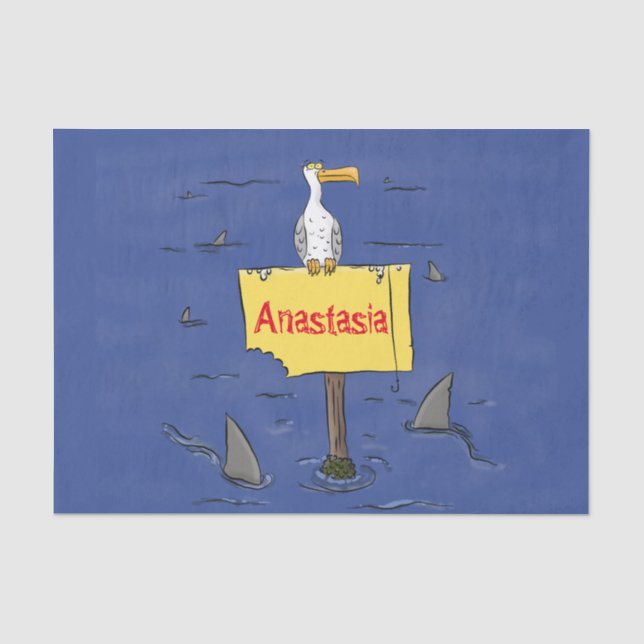 Sonnensevogel umkreist von Haifischen Cartoon Seidenpapier (Vorderseite)