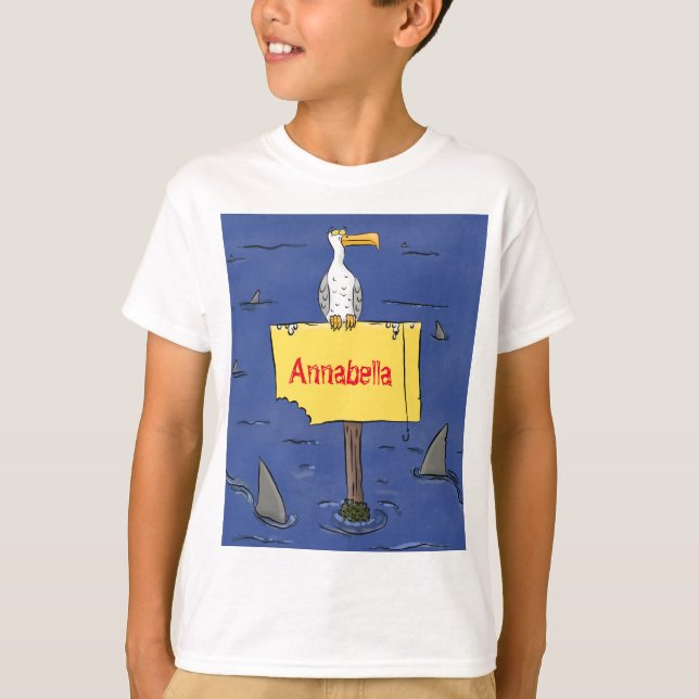 Sonnensevogel umkreist von Haifischen Cartoon T-Shirt (Vorderseite)