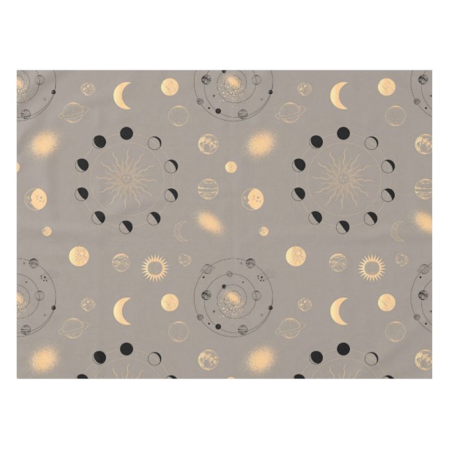 Sonnenstars Mond startet Planeten schwarzen Goldes Tischdecke (Vorderseite (Horizontal))
