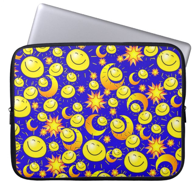 Sonnenstrahl Sonnenton Orange Yellow Stars Blau Laptopschutzhülle (Vorderseite)