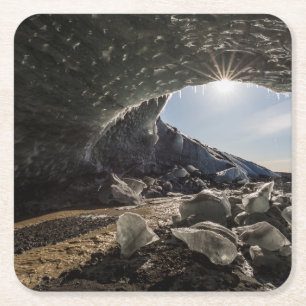 Sonnenstrahlen am Eingang der Eishöhle Rechteckiger Pappuntersetzer