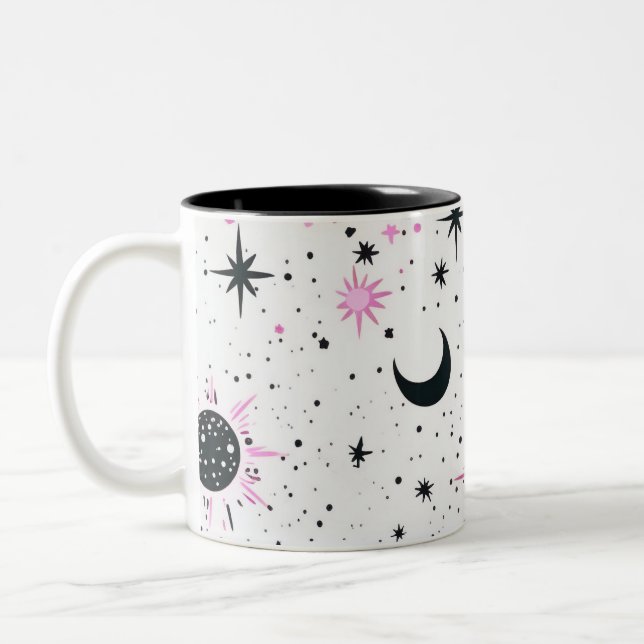 Sonnenstrahlen aus schwarzem und rosa Himmelskörpe Zweifarbige Tasse (Links)