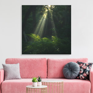 Sonnenstrahlen in verzauberter Wald Wandkunst   Fr Leinwanddruck