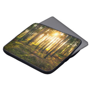 Sonnenstrahlen leuchten im Kiefernwald Laptopschutzhülle