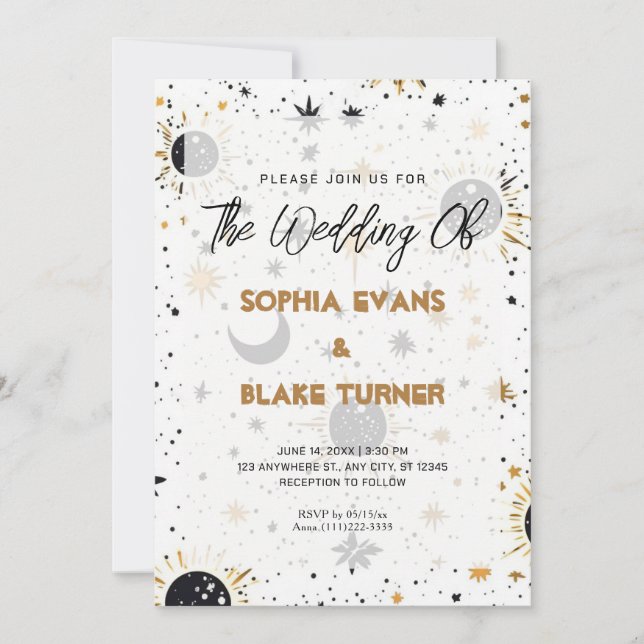 Sonnenstrahlen mit Schwarz und Gold Hochzeit Einladung (Vorderseite)