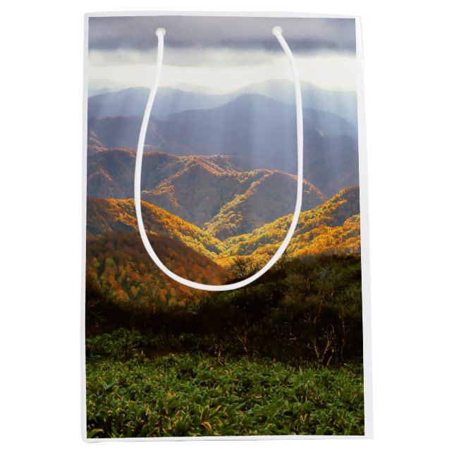 Sonnenstrahlen über den Shirakami-Sanchi-Bergen Mittlere Geschenktüte (Vorderseite)