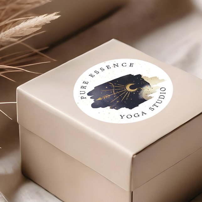 Sonnenstrahlen und dunkle Mondfarben Runder Aufkleber (Holistic Celestial Sun & Moon Dark Ink Monogram Classic Round Sticker)