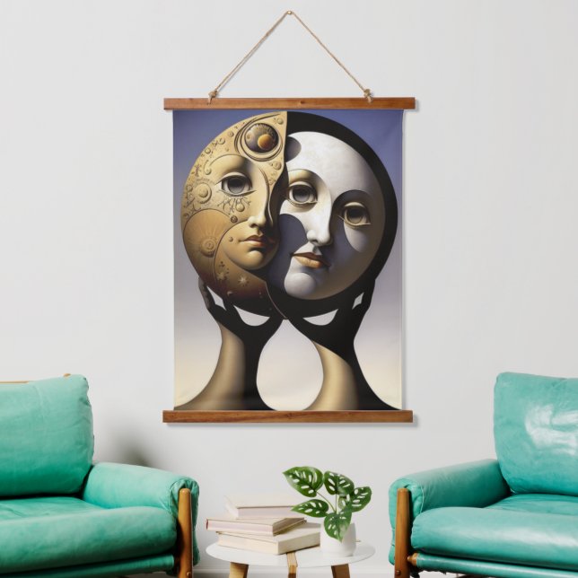 Sonnenstrahlen und Mond-Wandteppiche Wandteppich Mit Holzrahmen (Wohnzimmer)