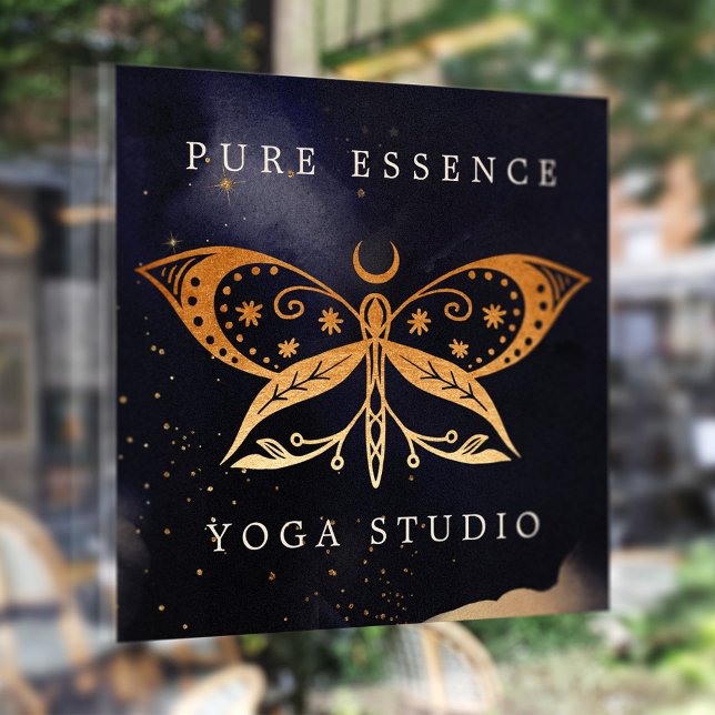 Sonnenstrahlen und Mondbraten Fensteraufkleber (Holistic Celestial Sun & Moon Butterfly Dark Ink Window Cling)