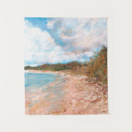 Sonnenstrand Blue Sky Puffy Wolken Malerei Wandteppich