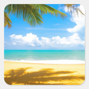 Sonnenstrand mit Palmen Quadratischer Aufkleber