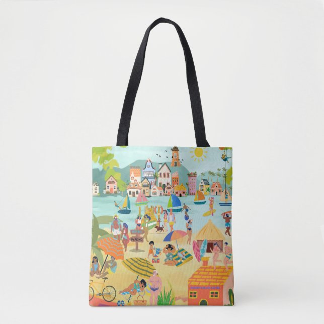 Sonnenstrand Stadt mit glücklichem Urlaub Tourist Tasche (Vorderseite)