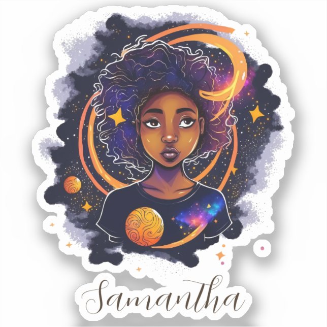 Sonnensystem Afro Woman Aufkleber (Vorderseite)