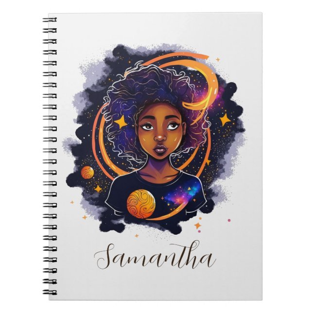 Sonnensystem Afro Woman Notizblock (Vorderseite)