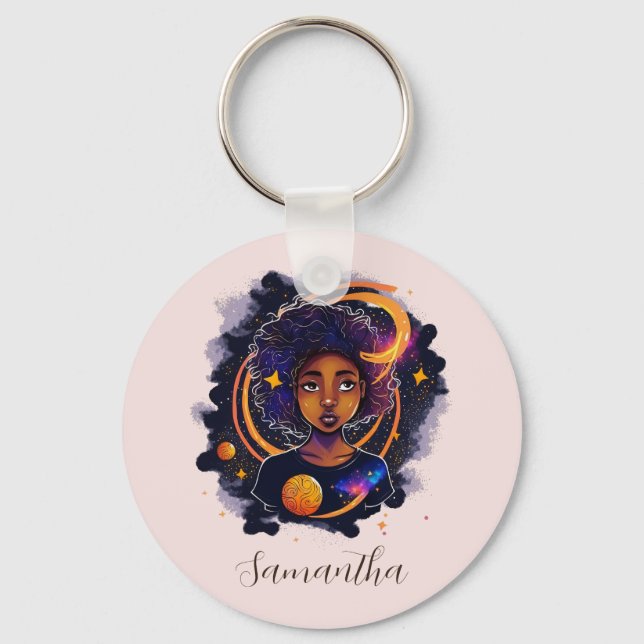 Sonnensystem Afro Woman Schlüsselanhänger (Vorderseite)