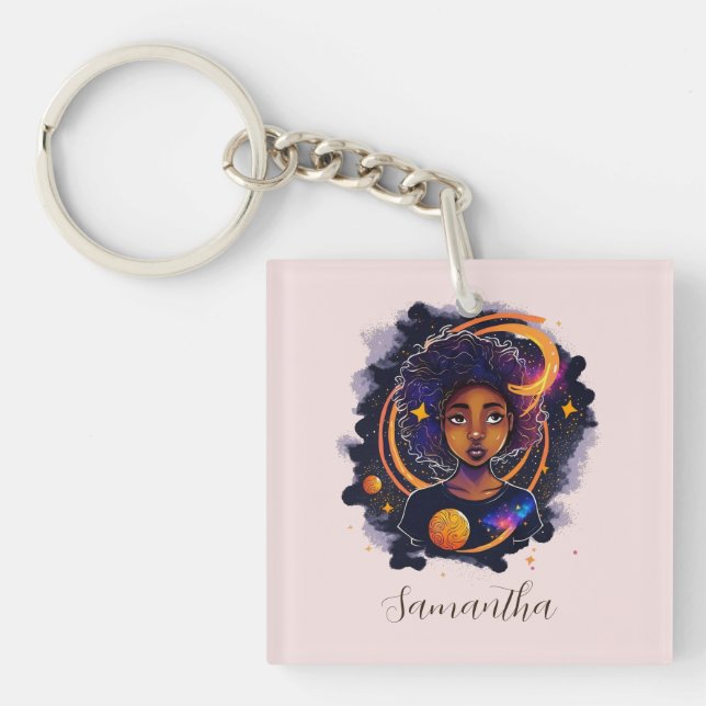 Sonnensystem Afro Woman Schlüsselanhänger (Vorderseite)