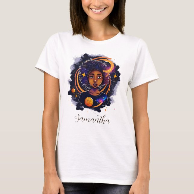 Sonnensystem Afro Woman T-Shirt (Vorderseite)