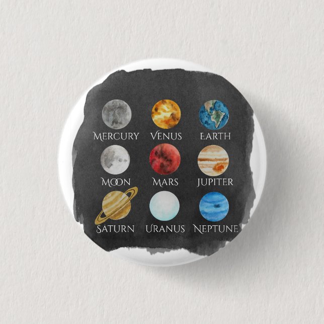 Sonnensystem-Aquarell-Knopf Button (Vorderseite)