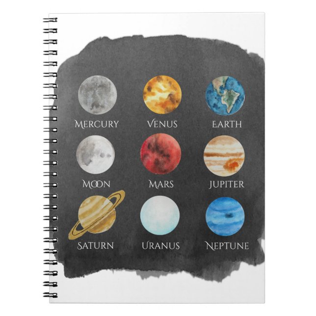 Sonnensystem-Aquarell-Notizbuch Notizblock (Vorderseite)